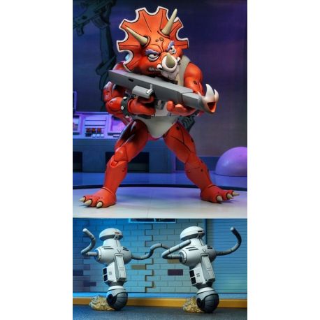 Les Tortues ninja pack 2 figurines Triceraton Infantryman & Roadkill Rodney Neca